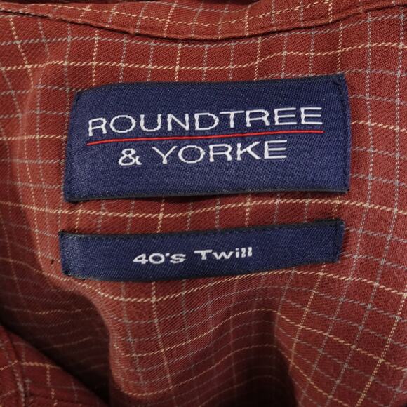 ROUNDTREE & YORKE 40s TWILL CHECK LONG SLEEVE BUTTON DOWN SHIRT MENS SIZE XL - Picture 6 of 7